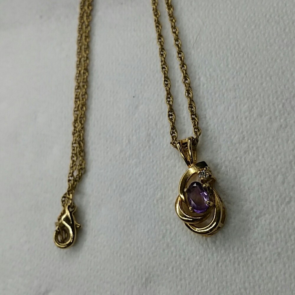 Gold Necklace with purple rhinestone